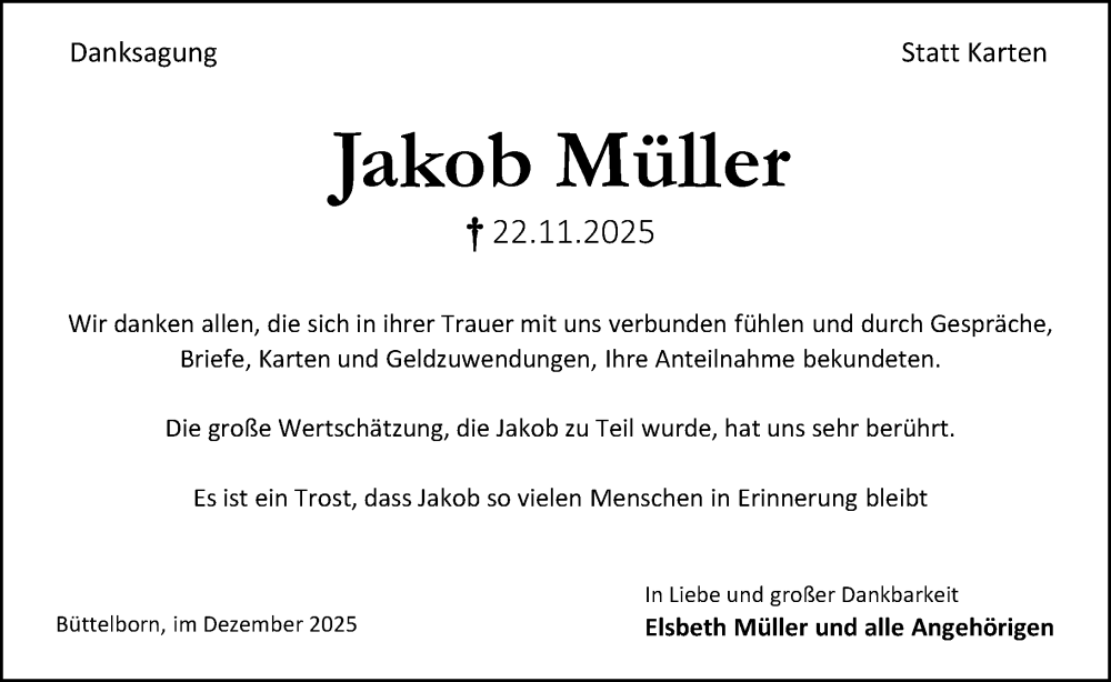  Traueranzeige für Jakob Müller vom 20.12.2025 aus Groß-Gerauer Echo