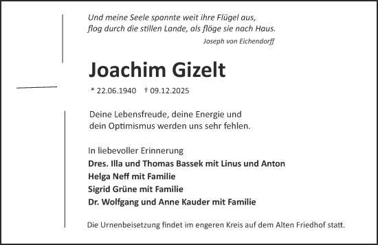 Traueranzeige von Joachim Gizelt von Darmstädter Echo