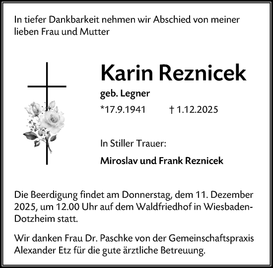 Traueranzeige von Karin Reznicek von Wiesbadener Kurier