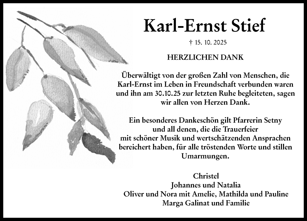  Traueranzeige für Karl-Ernst Stief vom 01.12.2025 aus Starkenburger Echo