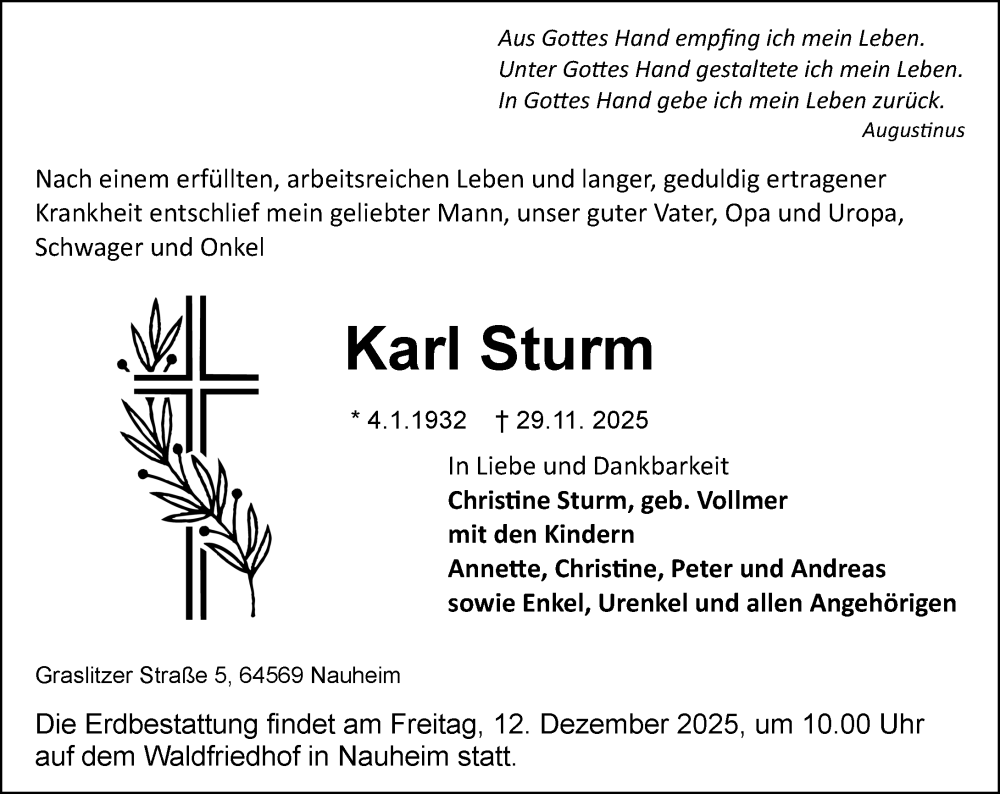  Traueranzeige für Karl Sturm vom 10.12.2025 aus Groß-Gerauer Echo