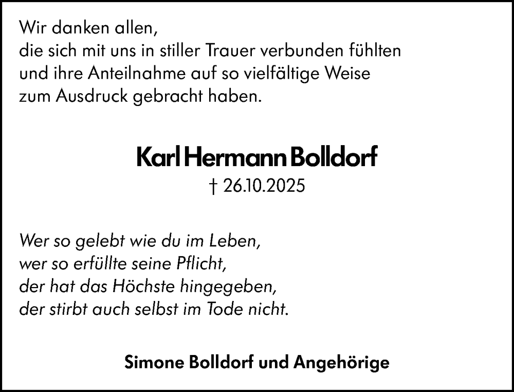  Traueranzeige für Karl Hermann Bolldorf vom 13.12.2025 aus Hinterländer Anzeiger