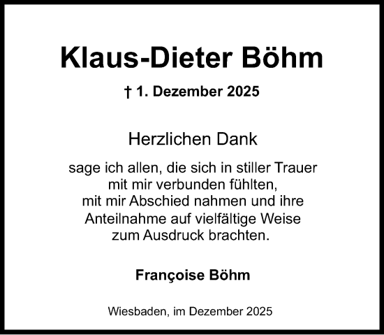 Traueranzeige von Klaus-Dieter Böhm von Wiesbadener Kurier