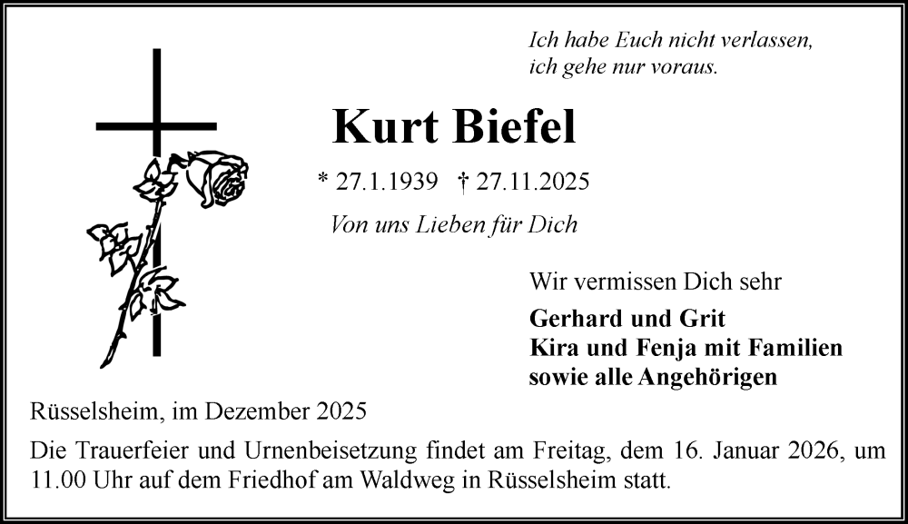 Traueranzeige für Kurt Biefel vom 20.12.2025 aus Rüsselsheimer Echo