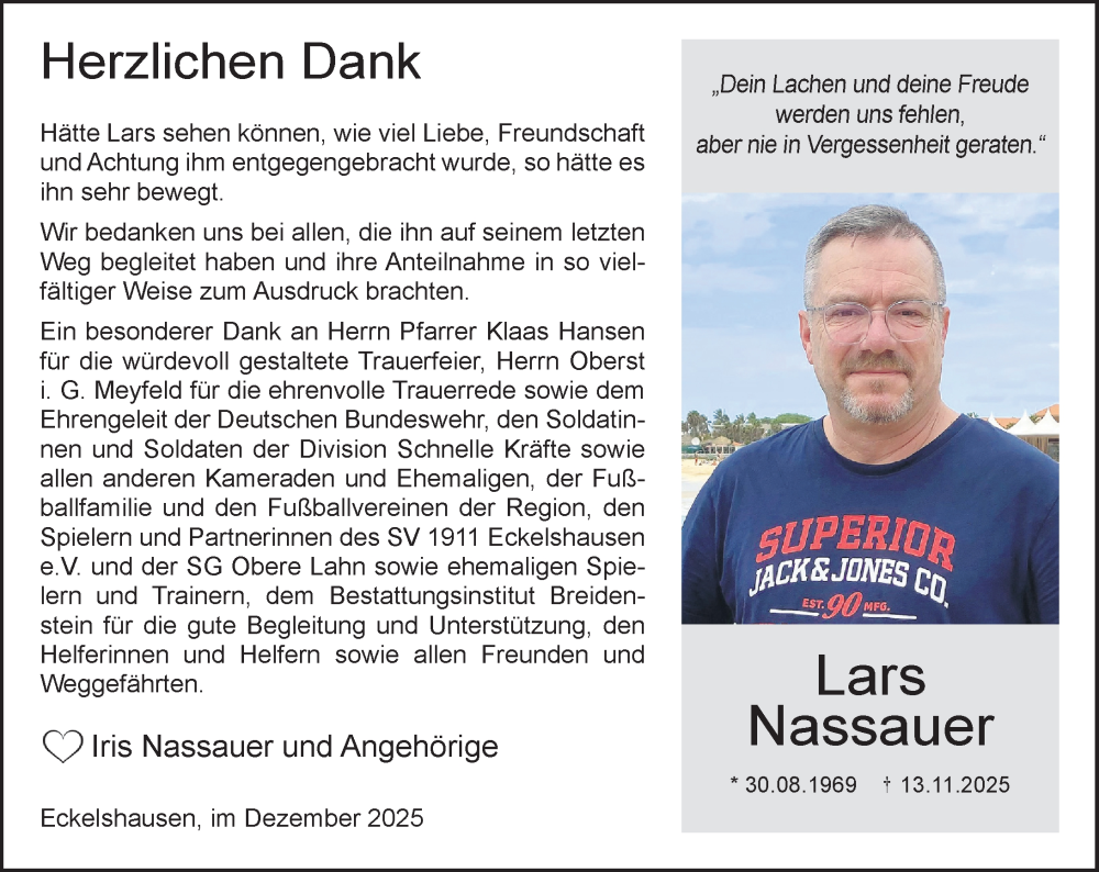  Traueranzeige für Lars Nassauer vom 20.12.2025 aus Hinterländer Anzeiger