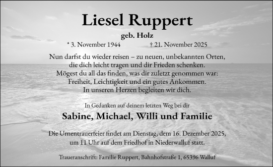 Traueranzeige von Liesel Ruppert von Rheingau Kurier