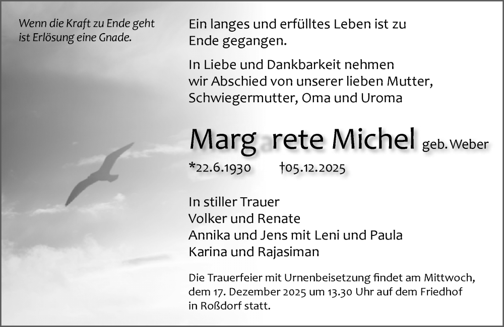  Traueranzeige für Margarete Michel vom 13.12.2025 aus Darmstädter Echo