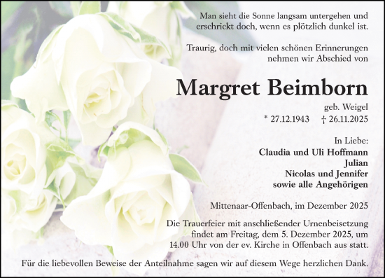 Traueranzeige von Margret Beimborn von Dill Block