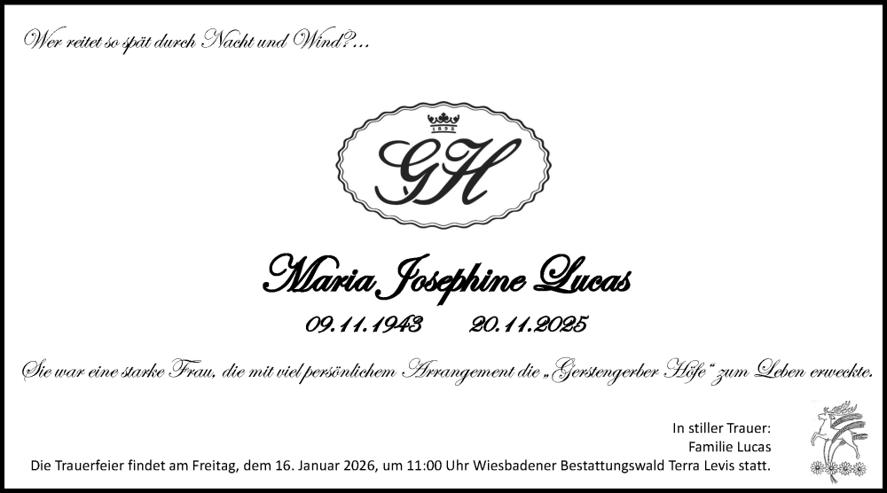  Traueranzeige für Maria Josephine Lucas vom 13.12.2025 aus Wiesbadener Kurier