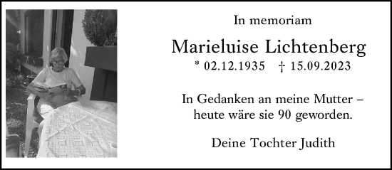 Traueranzeige von Marieluise Lichtenberg von Wiesbadener Kurier