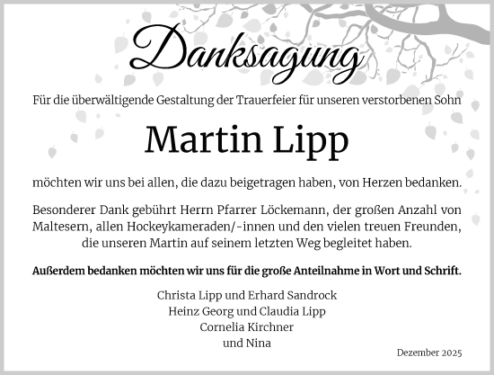Traueranzeige von Martin Lipp von Allgemeine Zeitung Rheinhessen-Nahe