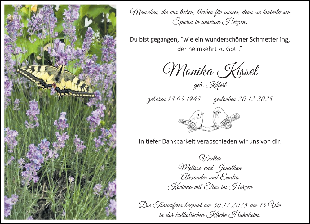  Traueranzeige für Monika Kissel vom 27.12.2025 aus Allgemeine Zeitung Mainz