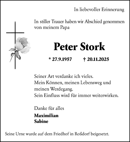 Traueranzeige von Peter Stork von Darmstädter Echo