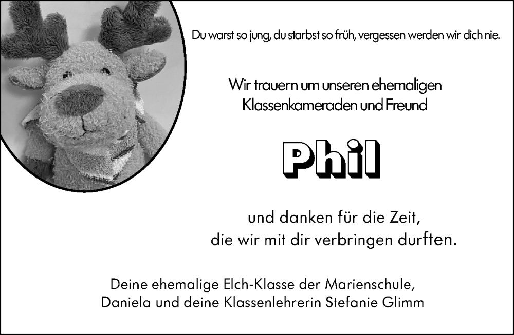  Traueranzeige für Phil  vom 04.12.2025 aus Dieburger Anzeiger/Groß-Zimmerner Lokal-Anzeiger