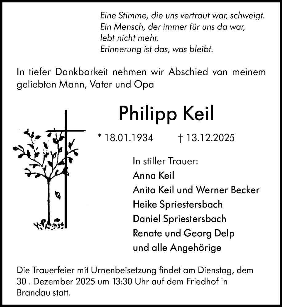  Traueranzeige für Philipp Keil vom 27.12.2025 aus Darmstädter Echo