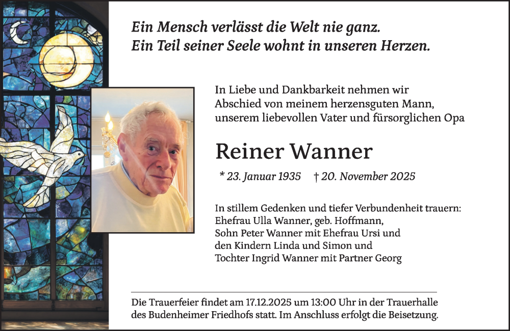  Traueranzeige für Reiner Wanner vom 06.12.2025 aus Allgemeine Zeitung Mainz