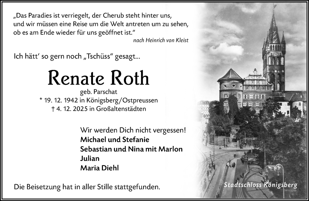  Traueranzeige für Renate Roth vom 20.12.2025 aus Wetzlarer Neue Zeitung