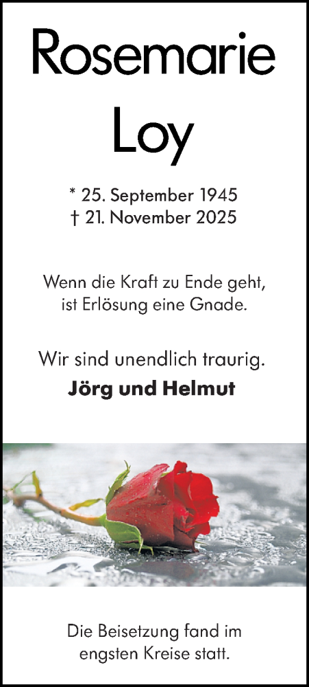  Traueranzeige für Rosemarie Loy vom 06.12.2025 aus Darmstädter Echo