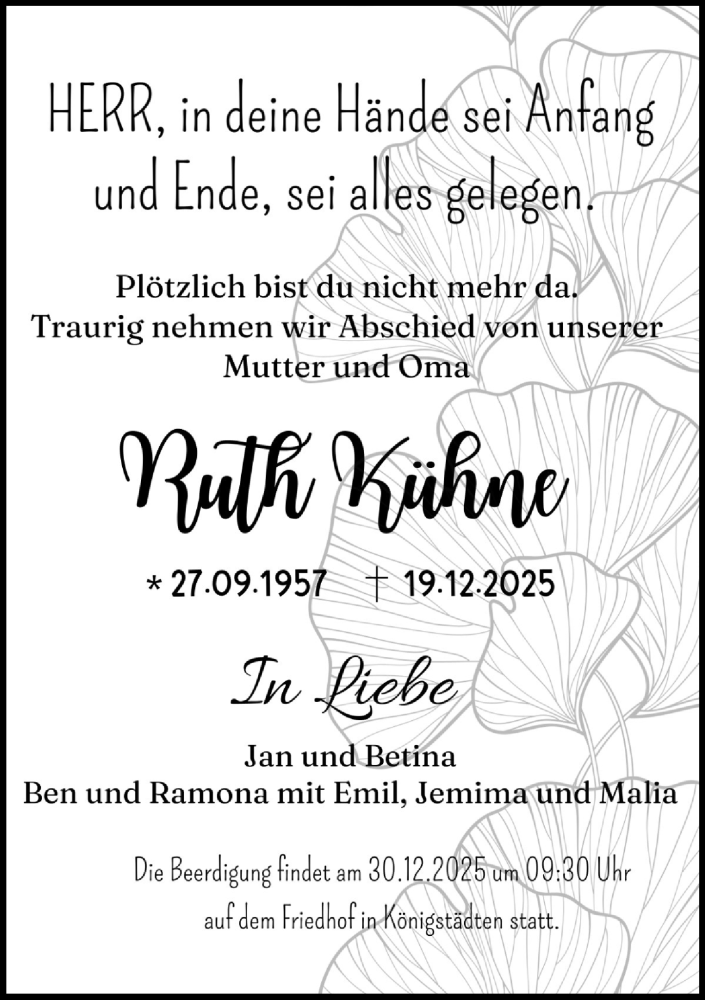  Traueranzeige für Ruth Kühne vom 27.12.2025 aus Rüsselsheimer Echo