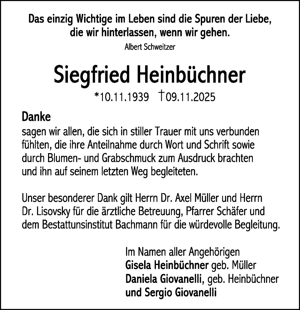  Traueranzeige für Siegfried Heinbüchner vom 13.12.2025 aus Darmstädter Echo