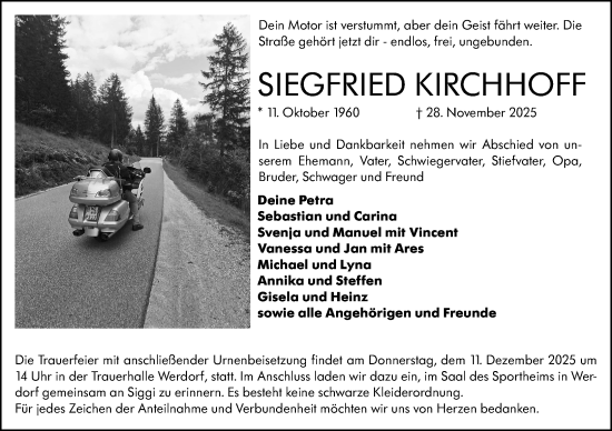 Traueranzeige von Siegfried Kirchhoff von Wetzlarer Neue Zeitung