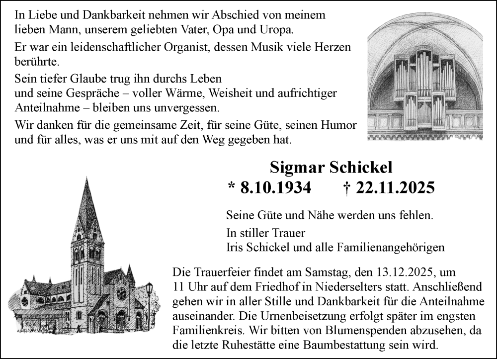 Traueranzeige für Sigmar Schickel vom 04.12.2025 aus Camberger Anzeiger