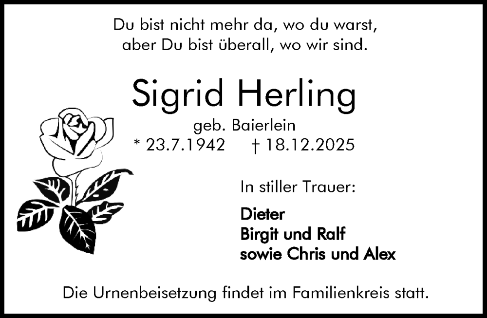  Traueranzeige für Sigrid Herling vom 27.12.2025 aus Darmstädter Echo