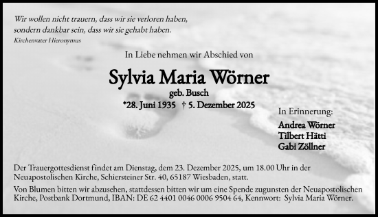 Traueranzeige von Sylvia Maria Wörner von Wiesbadener Kurier