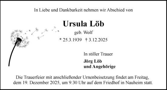 Traueranzeige von Ursula Löb von Rüsselsheimer Echo