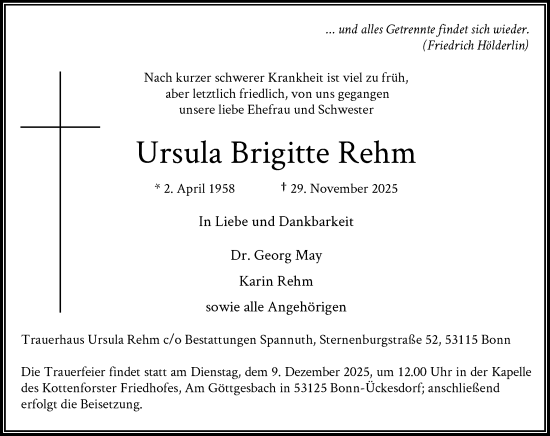 Traueranzeige von Ursula Brigitte Rehm von Allgemeine Zeitung Mainz