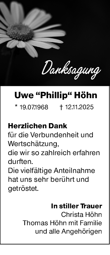Traueranzeige von Uwe Höhn von Allgemeine Zeitung Mainz