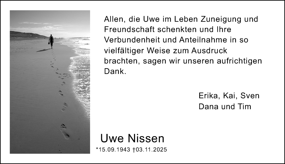  Traueranzeige für Uwe Nissen vom 06.12.2025 aus Wiesbadener Kurier