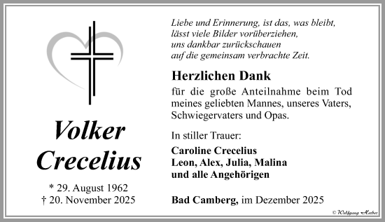 Traueranzeige von Volker Crecelius von Camberger Anzeiger
