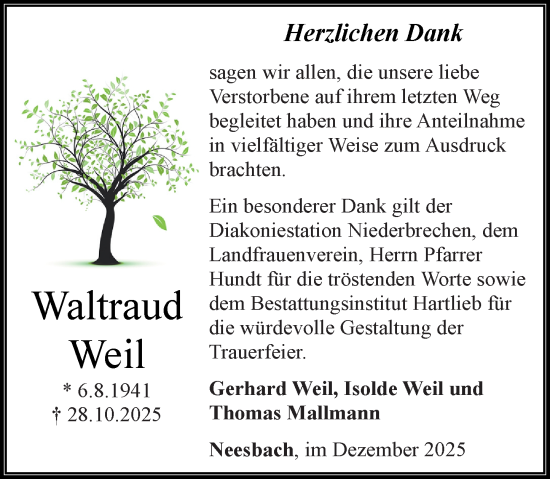 Traueranzeige von Waltraud Weil von Nassauische Neue Presse