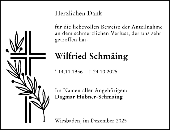 Traueranzeige von Wilfried Schmäing von Wiesbadener Kurier