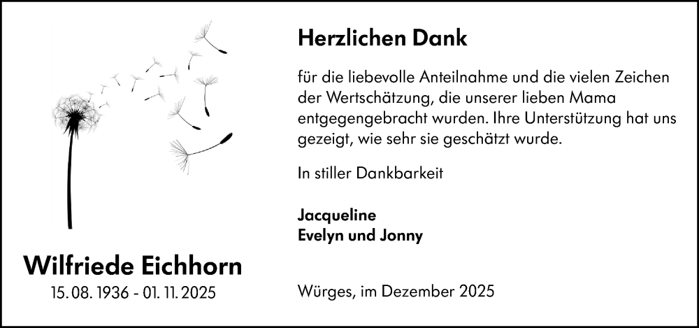  Traueranzeige für Wilfriede Eichhorn vom 04.12.2025 aus Camberger Anzeiger