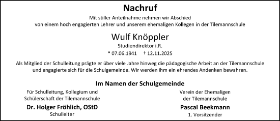Traueranzeige von Wulf Knöppler von Nassauische Neue Presse