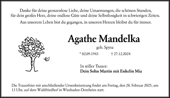 Traueranzeige von Agathe Mandelka von Wiesbadener Kurier