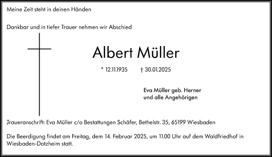 Traueranzeige von Albert Müller von Wiesbadener Kurier
