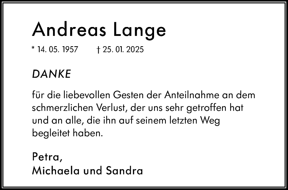 Traueranzeige für Andreas Lange vom 22.02.2025 aus Wiesbadener Kurier