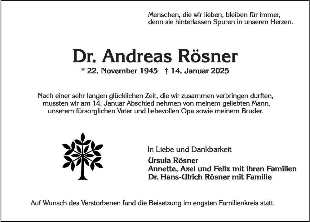  Traueranzeige für Andreas Rösner vom 01.02.2025 aus Wiesbadener Kurier