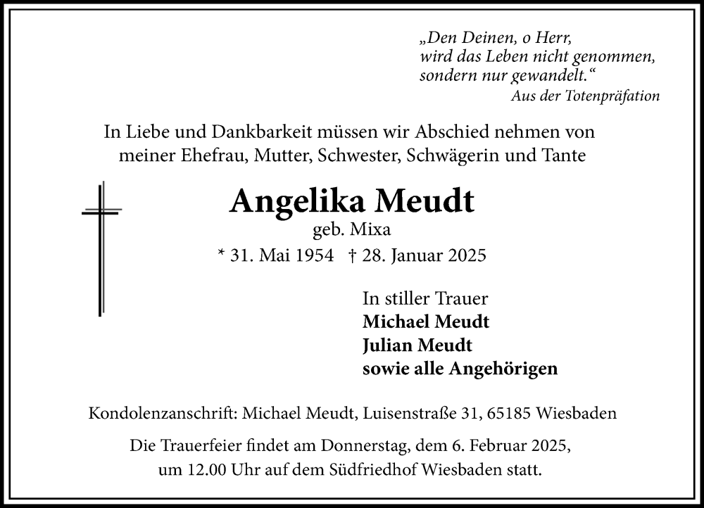  Traueranzeige für Angelika Meudt vom 01.02.2025 aus Wiesbadener Kurier