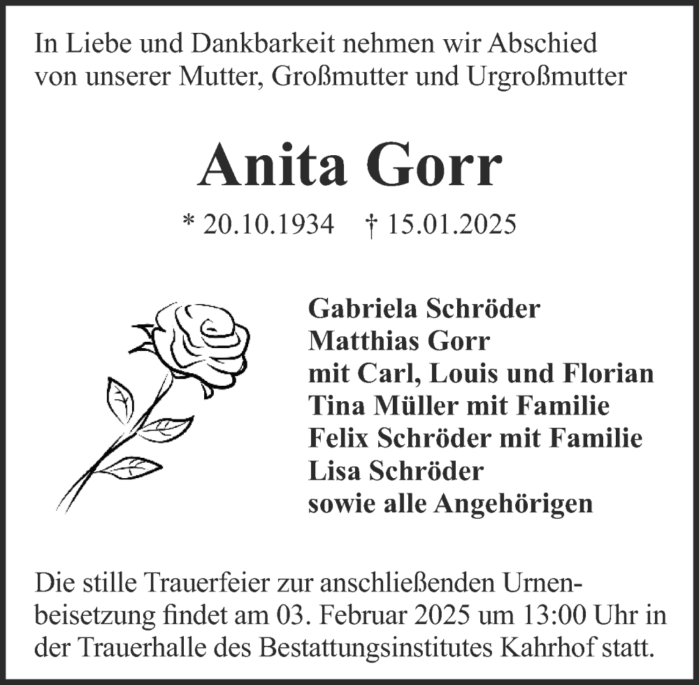 Traueranzeige für Anita Gorr vom 01.02.2025 aus Darmstädter Echo