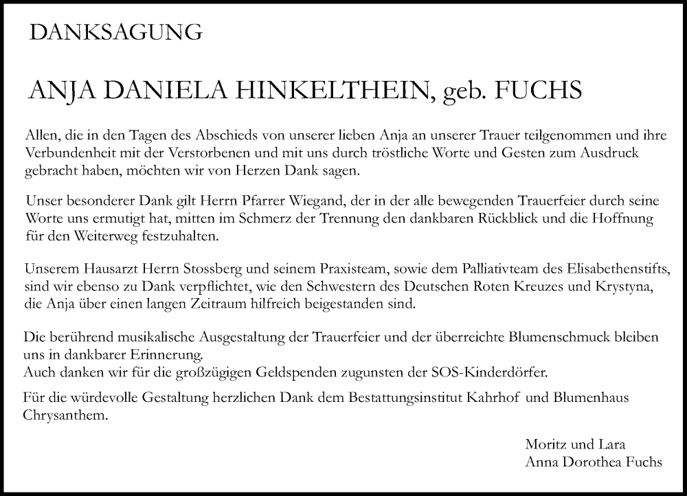  Traueranzeige für Anja Daniela Hinkelthein vom 08.02.2025 aus Darmstädter Echo