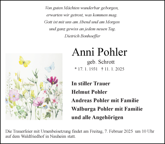 Traueranzeige von Anni Pohler von Groß-Gerauer Echo