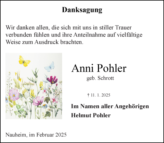 Traueranzeige von Anni Pohler von Groß-Gerauer Echo