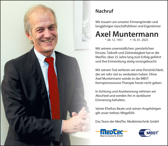 Traueranzeige von Axel Muntermann von Wetzlarer Neue Zeitung