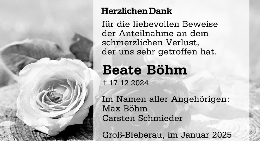  Traueranzeige für Beate Böhm vom 08.02.2025 aus Darmstädter Echo