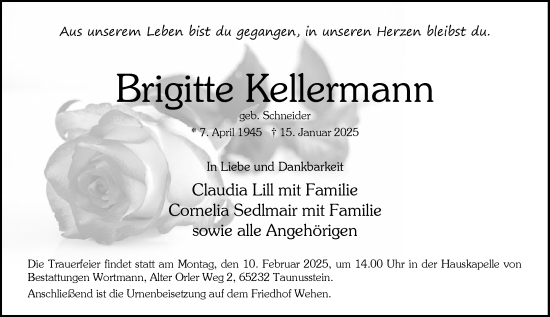 Traueranzeige von Brigitte Kellermann von Wiesbadener Kurier