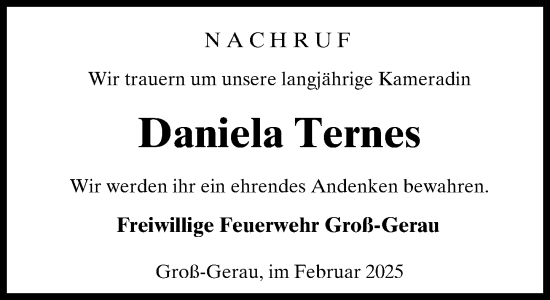 Traueranzeige von Daniela Ternes von Groß-Gerauer Echo